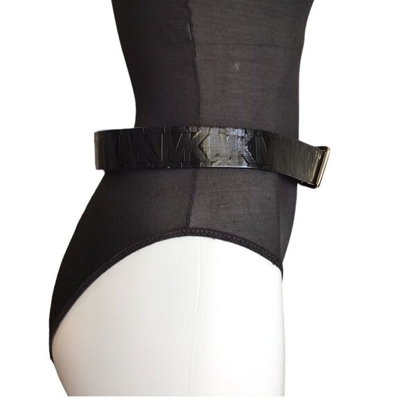 MICHAEL Michael Kors Black Synthetic Patent Leather Logo MK Belt Size Medium - Picture 4 of 11